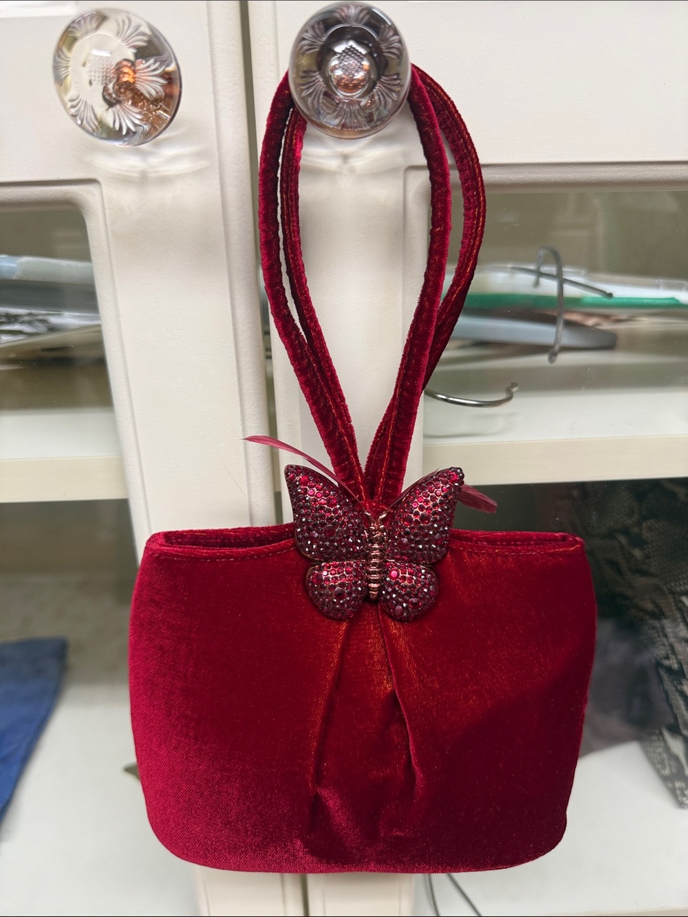 Rodo Red Velvet Bag with Jeweled Butterfly